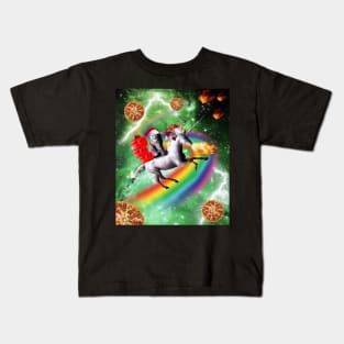 Christmas Cat Santa Riding Unicorn, Space Pizza Funny Kids T-Shirt